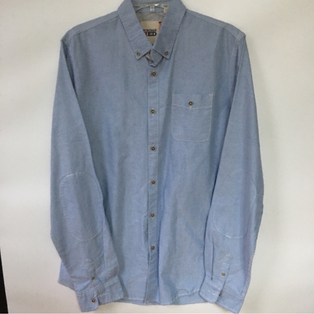 Vintage Red Shirt Mens Size Large Blue‎ Cotton Button Down Long Sleeve